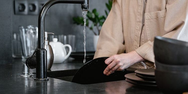 cleaning the kitchen