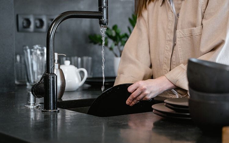 cleaning the kitchen